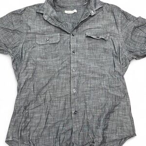 James Campbell gray button-up shirt with subtle checkered pattern 100% cotton